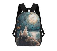 sinyumoney Mochilas Escolares Impresas En 3D Rabbit And Cat Under Full Moon Mochilas De Moda Para Niños De Gran Capacidad Mochilas Escolares Para Niños Mochilas De Viaje 17inch