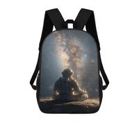 sinyumoney Mochilas Escolares Infantiles Impresas En 3D 17inch Astronaut Meditating on The Moon Mochila De Viaje Ligera Mochila Para Libros Niños Niños Niñas Mochila Escolar
