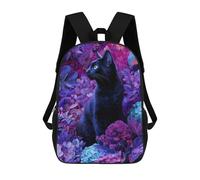 sinyumoney Mochilas Escolares Infantiles Impresas En 3D 17inch Black Cat in Floral Fantasy Mochila De Viaje Ligera Mochila Para Libros Niños Niños Niñas Mochila Escolar