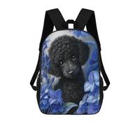 sinyumoney Mochilas Escolares Infantiles Impresas En 3D 17inch Black Poodle with Blue Flowers Mochila De Viaje Ligera Mochila Para Libros Niños Niños Niñas Mochila Escolar