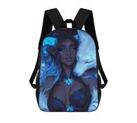 sinyumoney Mochilas Escolares Infantiles Impresas En 3D 17inch Blue Fantasy Woman with Wolf Mochila De Viaje Ligera Mochila Para Libros Niños Niños Niñas Mochila Escolar