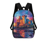 sinyumoney Mochilas Escolares Infantiles Impresas En 3D 17inch Castle by The Sea Sunset Mochila De Viaje Ligera Mochila Para Libros Niños Niños Niñas Mochila Escolar