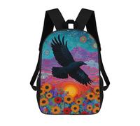 sinyumoney Mochilas Escolares Infantiles Impresas En 3D 17inch Colorful Raven Art Print Mochila De Viaje Ligera Mochila Para Libros Niños Niños Niñas Mochila Escolar