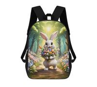 sinyumoney Mochilas Escolares Infantiles Impresas En 3D 17inch Cute Bunny with Flowers in Forest Mochila De Viaje Ligera Mochila Para Libros Niños Niños Niñas Mochila Escolar