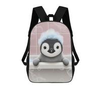 sinyumoney Mochilas Escolares Infantiles Impresas En 3D 17inch Cute Penguin Taking A Bubble Bath Mochila De Viaje Ligera Mochila Para Libros Niños Niños Niñas Mochila Escolar