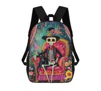 sinyumoney Mochilas Escolares Infantiles Impresas En 3D 17inch Day of The Dead Skeleton Art Print-3 Mochila De Viaje Ligera Mochila Para Libros Niños Niños Niñas Mochila Escolar