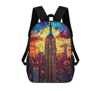sinyumoney Mochilas Escolares Infantiles Impresas En 3D 17inch Empire State Building Stained Glass Mochila De Viaje Ligera Mochila Para Libros Niños Niños Niñas Mochila Escolar