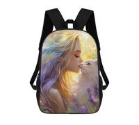 sinyumoney Mochilas Escolares Infantiles Impresas En 3D 17inch Fantasy Girl Kissing Cat Mochila De Viaje Ligera Mochila Para Libros Niños Niños Niñas Mochila Escolar