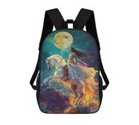 sinyumoney Mochilas Escolares Infantiles Impresas En 3D 17inch Fantasy Moonlit Horse Ride Mochila De Viaje Ligera Mochila Para Libros Niños Niños Niñas Mochila Escolar