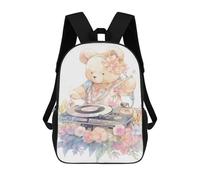 sinyumoney Mochilas Escolares Infantiles Impresas En 3D 17inch Floral Teddy Bear DJ Set Mochila De Viaje Ligera Mochila Para Libros Niños Niños Niñas Mochila Escolar