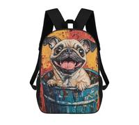 sinyumoney Mochilas Escolares Infantiles Impresas En 3D 17inch Happy Pug in Trash Can Mochila De Viaje Ligera Mochila Para Libros Niños Niños Niñas Mochila Escolar