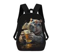 sinyumoney Mochilas Escolares Infantiles Impresas En 3D 17inch Hippopotamus Beer Mochila De Viaje Ligera Mochila Para Libros Niños Niños Niñas Mochila Escolar