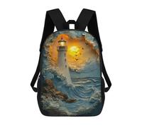 sinyumoney Mochilas Escolares Infantiles Impresas En 3D 17inch Lighthouse in Stormy Sea Mochila De Viaje Ligera Mochila Para Libros Niños Niños Niñas Mochila Escolar