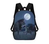 sinyumoney Mochilas Escolares Infantiles Impresas En 3D 17inch Lion Cub Playing Moonlight Mochila De Viaje Ligera Mochila Para Libros Niños Niños Niñas Mochila Escolar