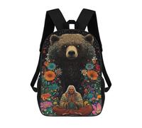 sinyumoney Mochilas Escolares Infantiles Impresas En 3D 17inch Nature's Harmony Bear & Elderly Man in Flowers Mochila De Viaje Ligera Mochila Para Libros Niños Niños Niñas Mochila Escolar