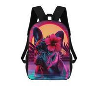 sinyumoney Mochilas Escolares Infantiles Impresas En 3D 17inch Neon Bulldog with Flowers Mochila De Viaje Ligera Mochila Para Libros Niños Niños Niñas Mochila Escolar