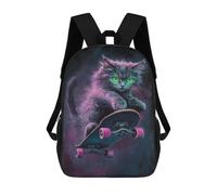 sinyumoney Mochilas Escolares Infantiles Impresas En 3D 17inch Neon Skateboarding Cat Art Print -3 Mochila De Viaje Ligera Mochila Para Libros Niños Niños Niñas Mochila Escolar