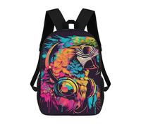 sinyumoney Mochilas Escolares Infantiles Impresas En 3D 17inch Parrot Headphones Music Art Mochila De Viaje Ligera Mochila Para Libros Niños Niños Niñas Mochila Escolar