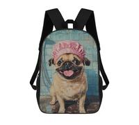 sinyumoney Mochilas Escolares Infantiles Impresas En 3D 17inch Pug Dog in Shower Cap-1 Mochila De Viaje Ligera Mochila Para Libros Niños Niños Niñas Mochila Escolar
