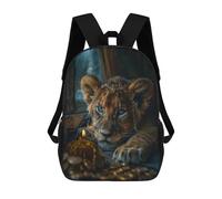 sinyumoney Mochilas Escolares Infantiles Impresas En 3D 17inch Royal Lion Cub with Crown Mochila De Viaje Ligera Mochila Para Libros Niños Niños Niñas Mochila Escolar