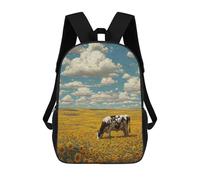 sinyumoney Mochilas Escolares Infantiles Impresas En 3D 17inch Sunflower Field with Cow Mochila De Viaje Ligera Mochila Para Libros Niños Niños Niñas Mochila Escolar