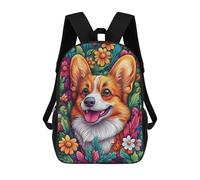 sinyumoney Mochilas Escolares Infantiles Impresas En 3D 17inch Welsh Corgi in Flowers Mochila De Viaje Ligera Mochila Para Libros Niños Niños Niñas Mochila Escolar