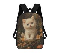 sinyumoney Mochilas Escolares Infantiles Impresas En 3D 17inch Whimsical Kitten in Flowers Mochila De Viaje Ligera Mochila Para Libros Niños Niños Niñas Mochila Escolar