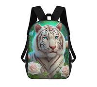 sinyumoney Mochilas Escolares Infantiles Impresas En 3D 17inch White Tiger with Blue Eyes in Garden Mochila De Viaje Ligera Mochila Para Libros Niños Niños Niñas Mochila Escolar
