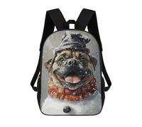 sinyumoney Mochilas Escolares Infantiles Impresas En 3D 17inch Winter Pug in Snow Hat Mochila De Viaje Ligera Mochila Para Libros Niños Niños Niñas Mochila Escolar