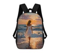 sinyumoney Mochilas Escolares Infantiles Impresas En 3D 17inch Woman in White Dress Walking on Beach Mochila De Viaje Ligera Mochila Para Libros Niños Niños Niñas Mochila Escolar