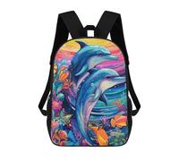 sinyumoney Mochilas Escolares Infantiles Impresas En 3D Colorful Dolphins Underwater-2 Mochila De Viaje Ligera Mochila Para Libros Niños Niñas Mochila Escolar 17inch