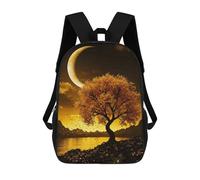 sinyumoney Mochilas Escolares Infantiles Impresas En 3D Golden Tree Under Crescent Moon Mochila De Viaje Ligera Mochila Para Libros Niños Niñas Mochila Escolar 17inch