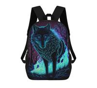 sinyumoney Mochilas Escolares Infantiles Impresas En 3D Neon Wolf in Forest -1 Mochila De Viaje Ligera Mochila Para Libros Niños Niñas Mochila Escolar 17inch