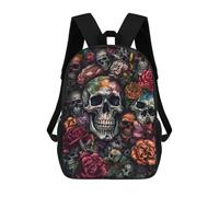 sinyumoney Mochilas Escolares Infantiles Impresas En 3D Skulls And Flowers Collage Mochila De Viaje Ligera Mochila Para Libros Niños Niñas Mochila Escolar 17inch