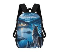 sinyumoney Mochilas Escolares Infantiles Impresas En 3D Wolf Howling at Moonlit Lake Mochila De Viaje Ligera Mochila Para Libros Niños Niñas Mochila Escolar 17inch