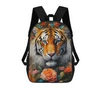 sinyumoney Mochilas Escolares Para Niños Abstracto Ethereal Whiskers Bolsa De Escuela Impresa En 3D Para Niños, Estudiantes De Primaria Y Colegio, Tiger In A Rose Garden, 17"
