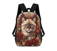 sinyumoney Mochilas Escolares Para Niños Abstracto Ethereal Whiskers Bolsa De Escuela Impresa En 3D Para Niños, Estudiantes De Primaria Y Colegio, A Cat Enthroned In Roses, 17"