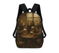 sinyumoney Mochilas Escolares Para Niños Impresas En 3D Bears Drinking Beer at A Table Mochila De Moda Mochila Informal De Viaje Para Niños Mochila De Gran Capacidad Para Niños Y Niñas 17inch