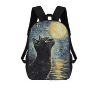 sinyumoney Mochilas Escolares Para Niños Impresas En 3D Black Cat Gazing at Moon Mochila De Moda Mochila Informal De Viaje Para Niños Mochila De Gran Capacidad Para Niños Y Niñas 17inch