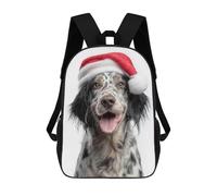 sinyumoney Mochilas Escolares Para Niños Impresas En 3D English Setter Dog with Santa Hat Mochila De Moda Mochila Informal De Viaje Para Niños Mochila De Gran Capacidad Para Niños Y Niñas 17inch