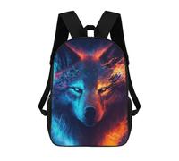 sinyumoney Mochilas Escolares Para Niños Impresas En 3D Flame And Ice Wolf Portrait Mochila De Moda Mochila Informal De Viaje Para Niños Mochila De Gran Capacidad Para Niños Y Niñas 17inch