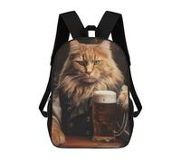 sinyumoney Mochilas Escolares Para Niños Impresas En 3D Funny Cat Beer Drink Mochila De Moda Mochila Informal De Viaje Para Niños Mochila De Gran Capacidad Para Niños Y Niñas 17inch