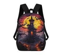 sinyumoney Mochilas Escolares Para Niños Impresas En 3D Haunted House Halloween Mochila De Moda Mochila Informal De Viaje Para Niños Mochila De Gran Capacidad Para Niños Y Niñas 17inch