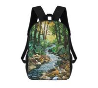 sinyumoney Mochilas Escolares Para Niños Impresas En 3D Mosaic Forest Stream Art Mochila De Moda Mochila Informal De Viaje Para Niños Mochila De Gran Capacidad Para Niños Y Niñas 17inch