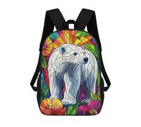 sinyumoney Mochilas Escolares Para Niños Impresas En 3D Polar Bear in Floral Stained Glass Mochila De Moda Mochila Informal De Viaje Para Niños Mochila De Gran Capacidad Para Niños Y Niñas 17inch