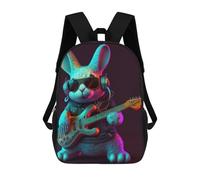 sinyumoney Mochilas Escolares Para Niños Impresas En 3D Rabbit Rock Star with Guitar Mochila De Moda Mochila Informal De Viaje Para Niños Mochila De Gran Capacidad Para Niños Y Niñas 17inch