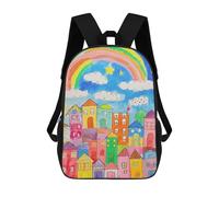 sinyumoney Mochilas Escolares Para Niños Impresas En 3D Rainbow City Kid Drawing Mochila De Moda Mochila Informal De Viaje Para Niños Mochila De Gran Capacidad Para Niños Y Niñas 17inch