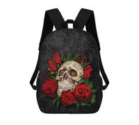 sinyumoney Mochilas Escolares Para Niños Impresas En 3D Red Roses And Skull Mochila De Moda Mochila Informal De Viaje Para Niños Mochila De Gran Capacidad Para Niños Y Niñas 17inch