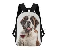 sinyumoney Mochilas Escolares Para Niños Impresas En 3D Saint Bernard Dog with Wine Glass Mochila De Moda Mochila Informal De Viaje Para Niños Mochila De Gran Capacidad Para Niños Y Niñas 17inch