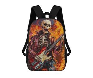sinyumoney Mochilas Escolares Para Niños Impresas En 3D Skeleton Rocker in Flames Painting Mochila De Moda Mochila Informal De Viaje Para Niños Mochila De Gran Capacidad Para Niños Y Niñas 17inch